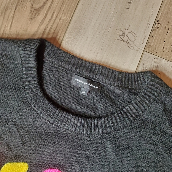 Boutique Aqua Blues Women's Dreamer Sweater Size XL Black Embroidered Pullover - Picture 5 of 16